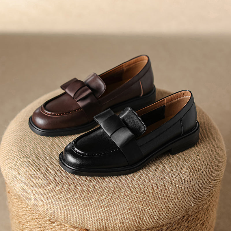 Women's Handmade Retro Bow British Style Low Heeled Loafers