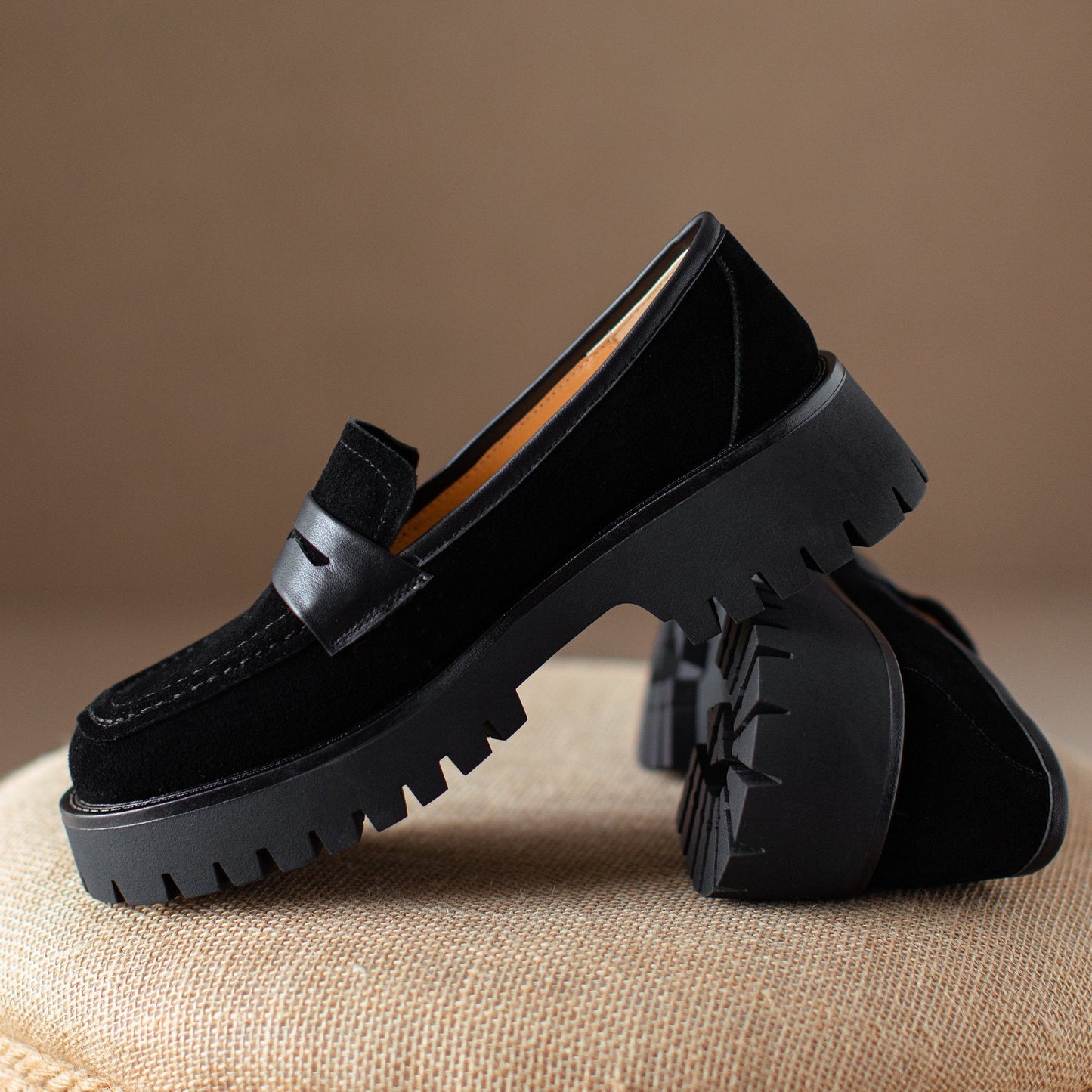 Suede Leather Handmade Classic Platform Penny Loafers Flats Women's Shoes