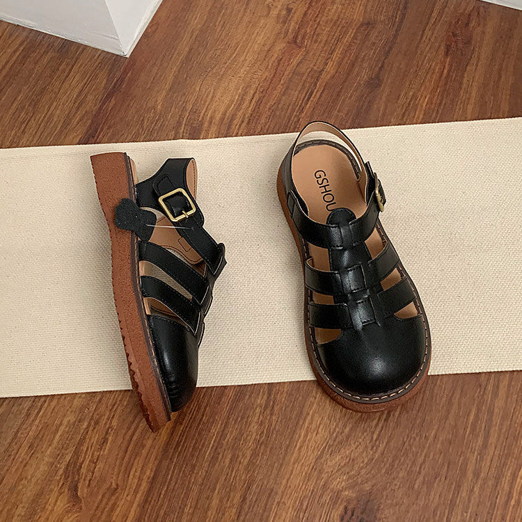 Women's Casual Closed-Toe Flat Roman Sandals with Velcro Straps