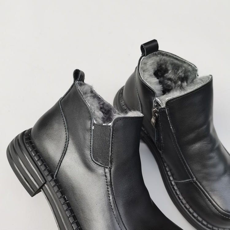 Women's British-Style Wide Toe Derby Boot – Wool Plush, Comfortable Fit