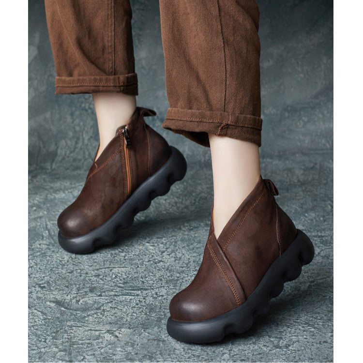 Women's Genuine Leather Platform Ankle Boots – Lightweight Chunky Sole Boots