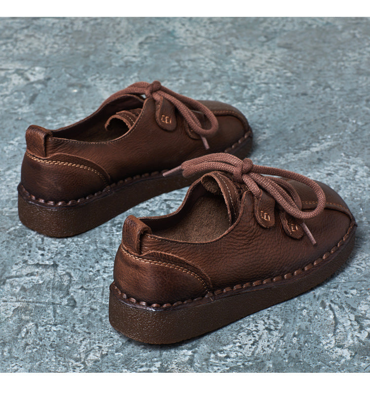 Women's Casual Walking Shoe Leather Soft Sole Lace Up Flat Shoes