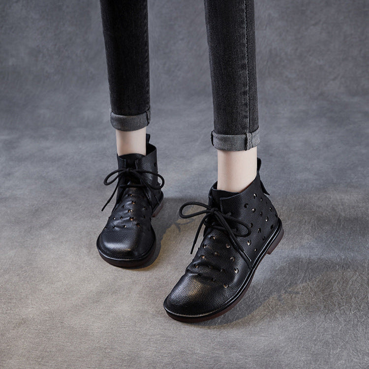 Women's Soft Leather Hollow Out Summer Boots – Breathable & Comfortable