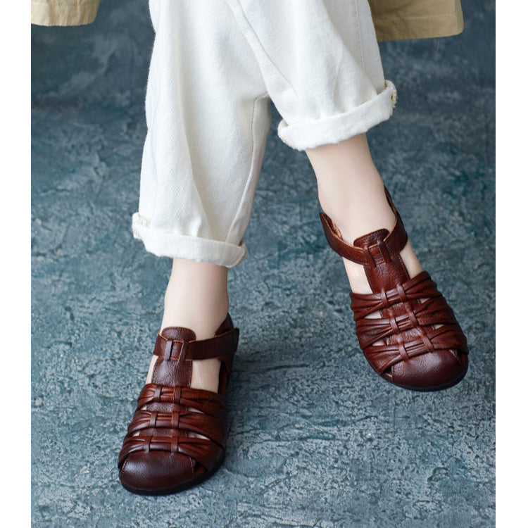 Women's Casual Closed Toe Velcro Flat Leather Sandals