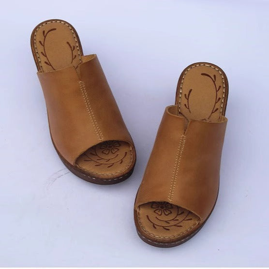 Women's Vintage Platform Block Heel Open Toe Mule Sandals