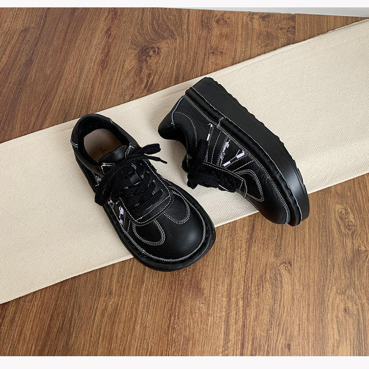 Women's Leather Chunky Platform Lace-Up Casual Shoes – Ugly-Cute Style