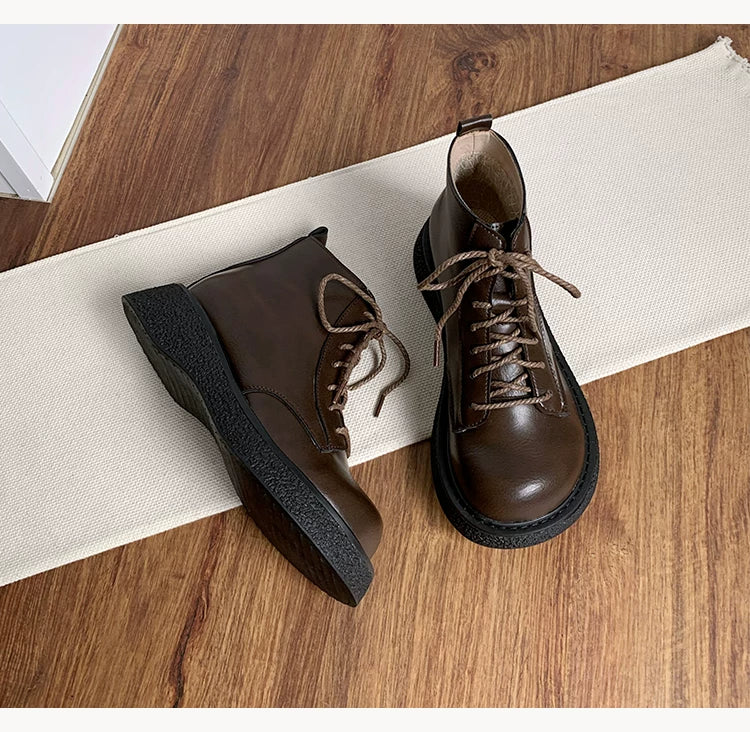 Women's Ankle Boots Lace Up Casual Low Heel Short Booties