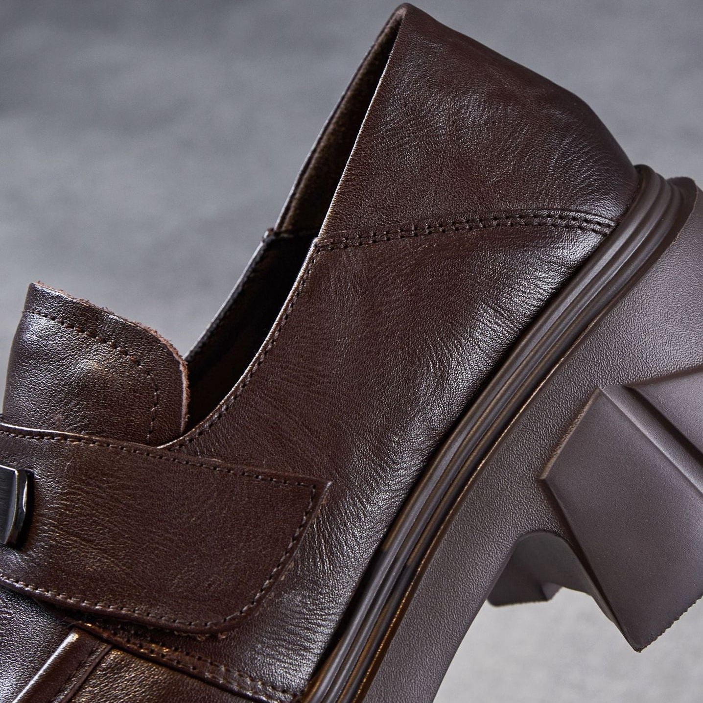 Women’s Leather Platform Block Heel Loafers – Vintage Metal Detail