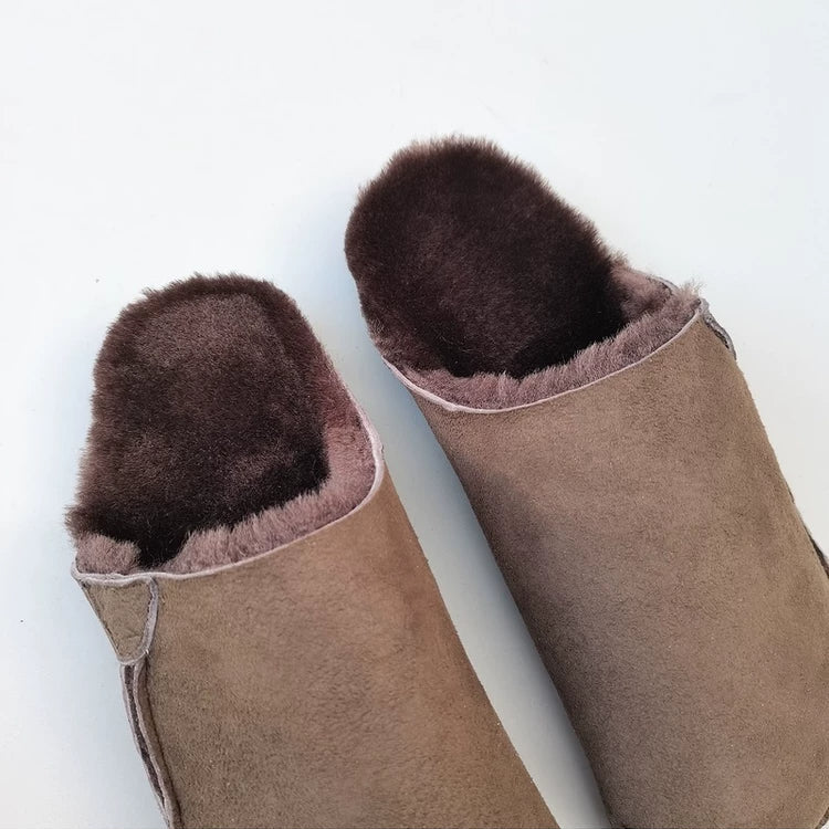 Women's Genuine Shearling Mules Winter Warm Fur Lined Slip On Slippers Clogs