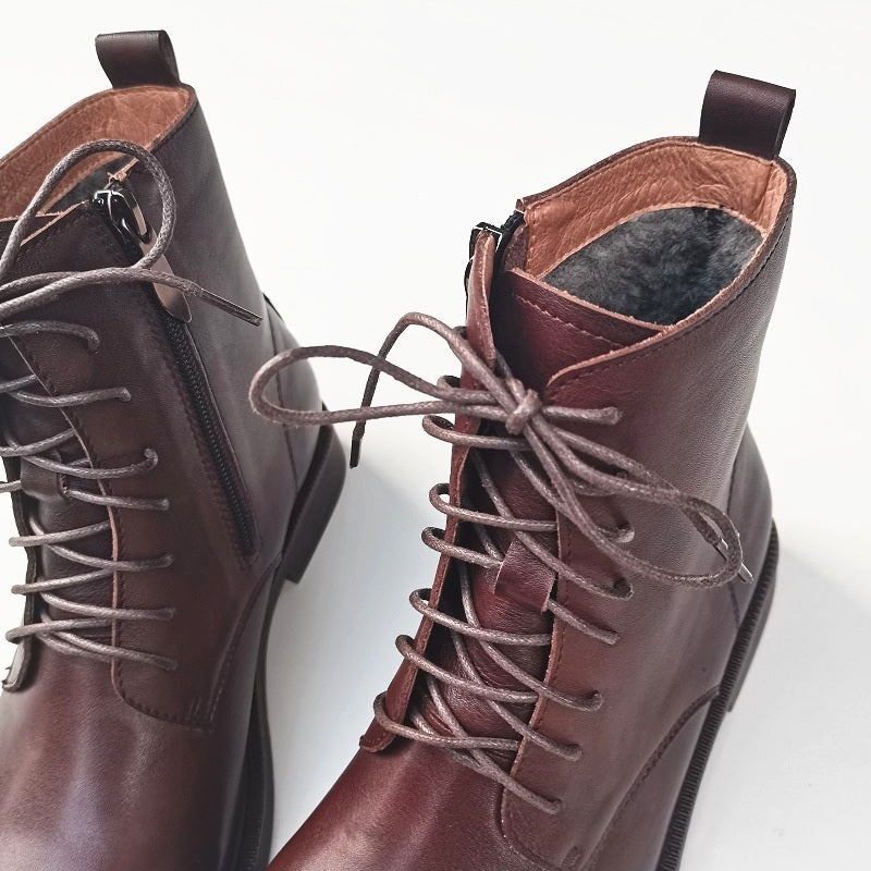 Women's Leather Shearling Ankle Boots – Wide Toe Winter Warm Boots