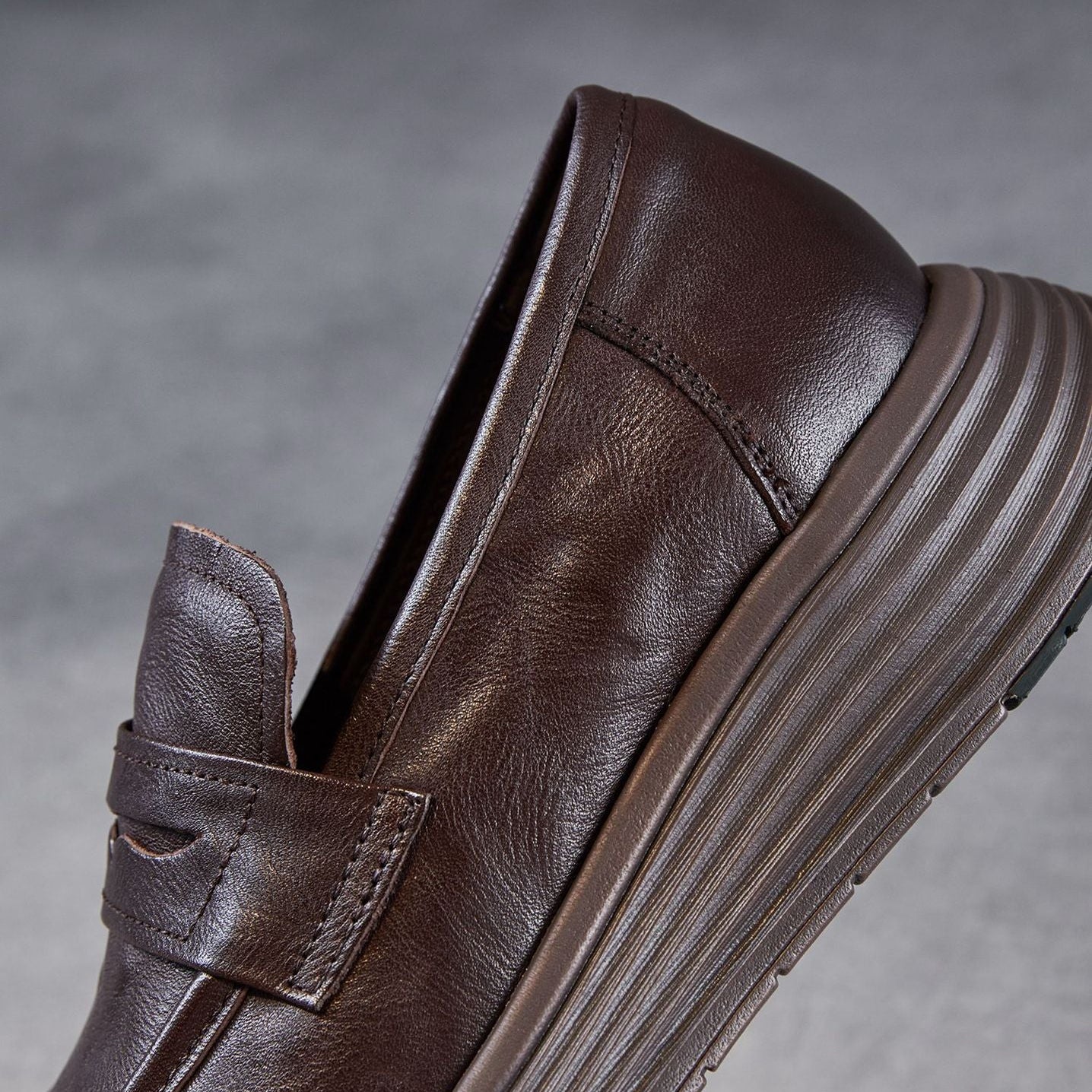 Women’s Leather Slip-On Loafers – Vintage Low Wedge Comfort Shoes