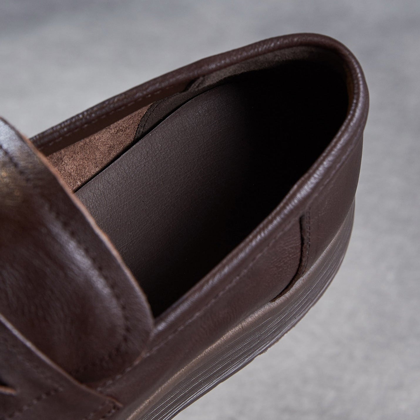 Women’s Leather Slip-On Loafers – Vintage Low Wedge Comfort Shoes