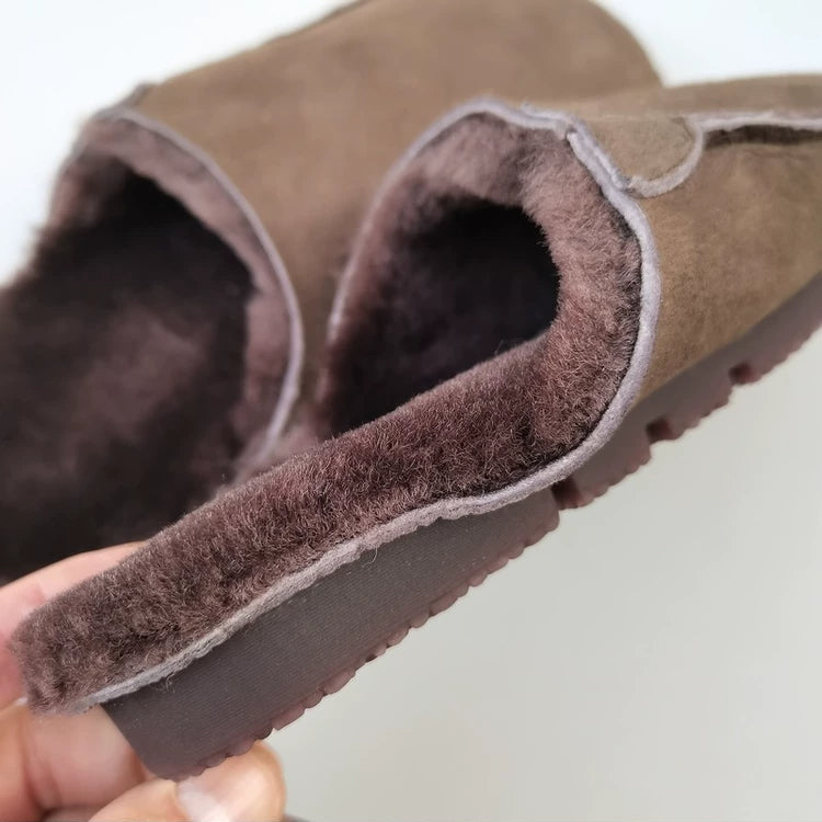 Women's Genuine Shearling Mules Winter Warm Fur Lined Slip On Slippers Clogs