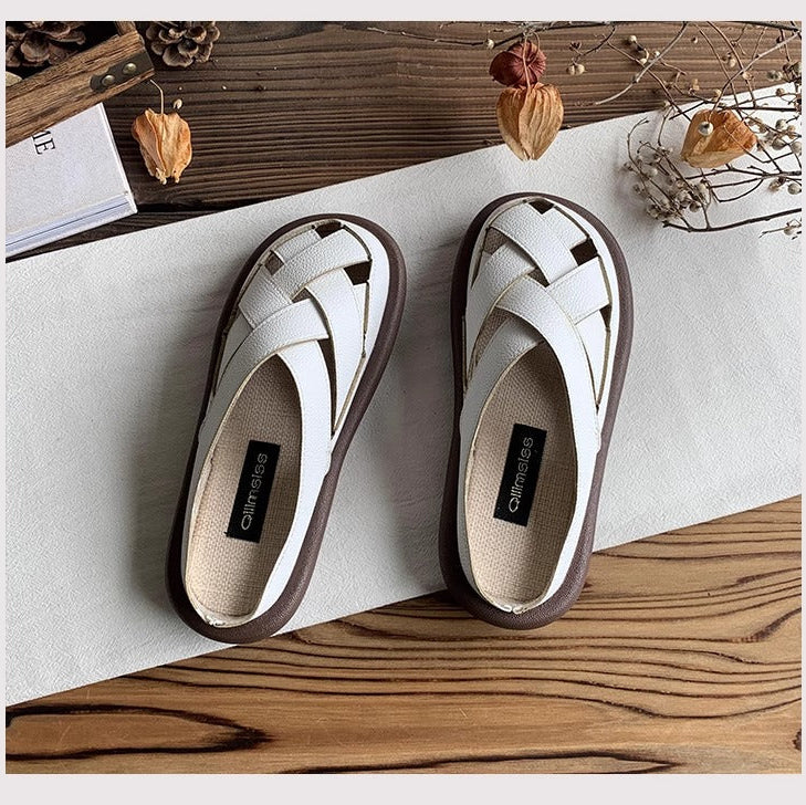 Women's Summer Closed Toe Hollow Out Flat Mule Shoes