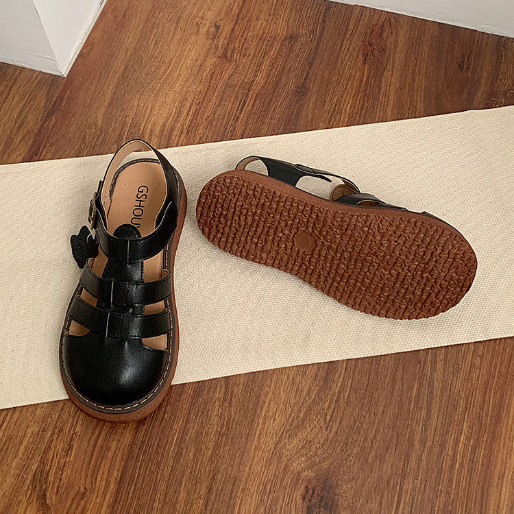 Women's Casual Closed-Toe Flat Roman Sandals with Velcro Straps