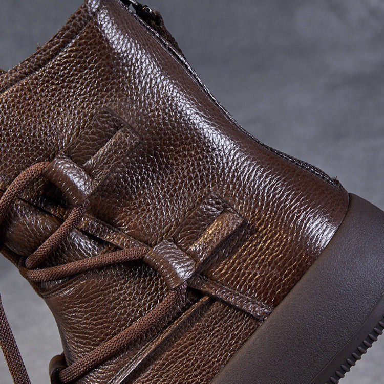 Women's Lace-Up Platform Boots – Genuine Leather Casual Back Zipper Boots