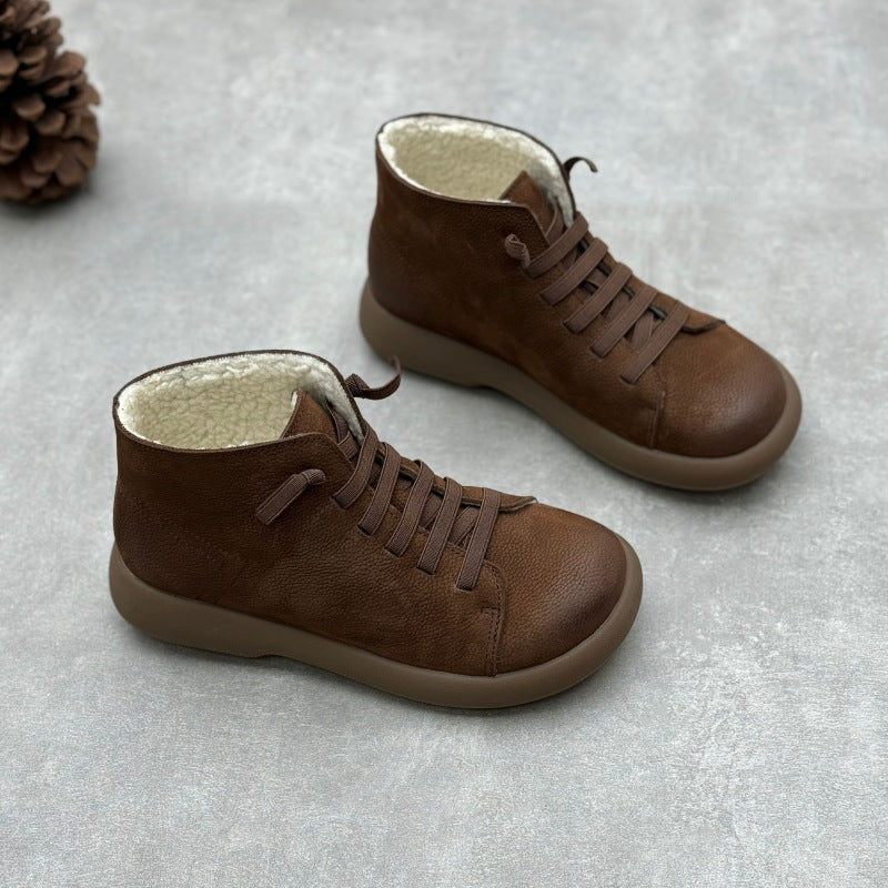 Women's Casual Leather Ankle Boots – Flat Comfortable Short Boots