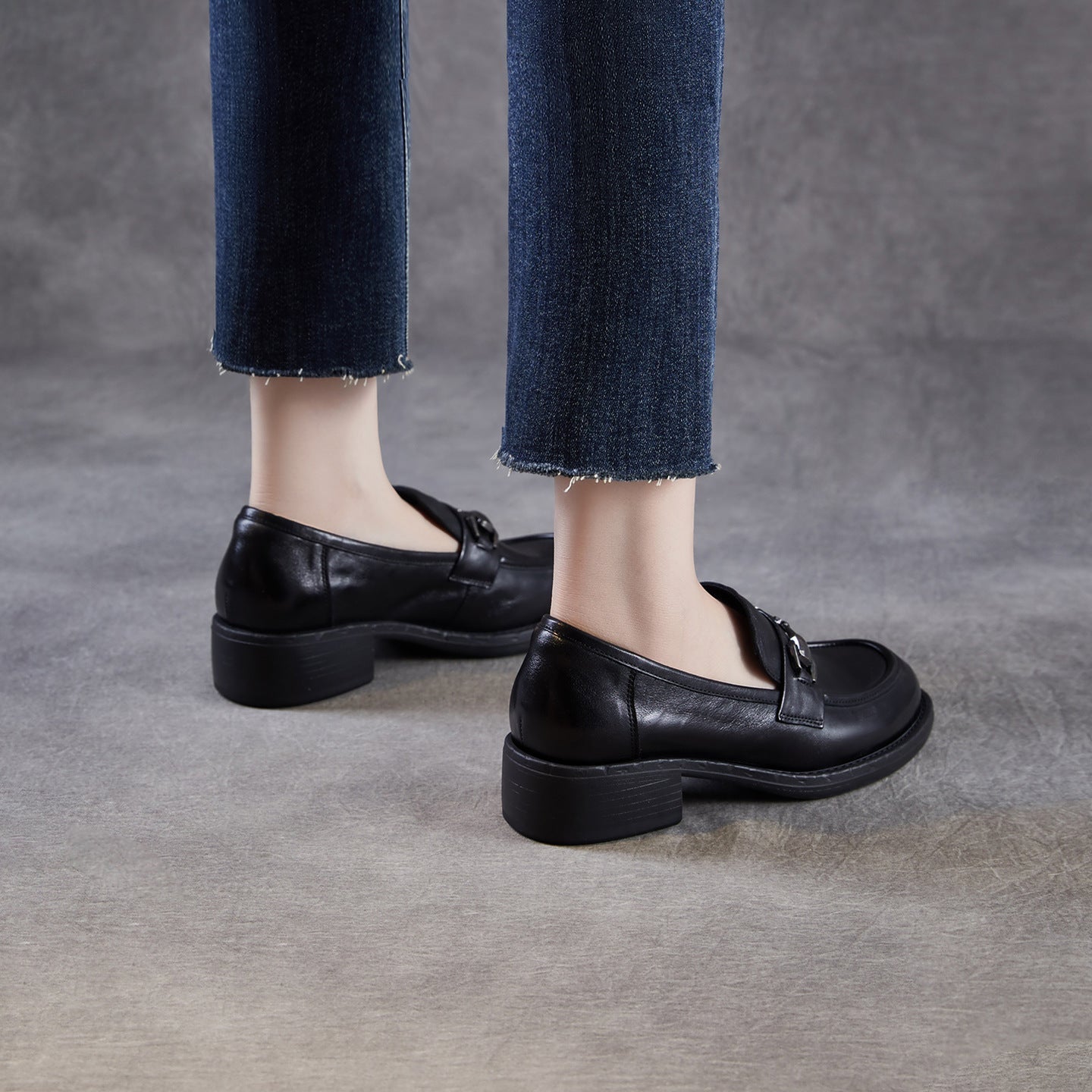 Women's Genuine Leather Casual Shoes Spring Fall Dress Buckle Slip-on Loafers