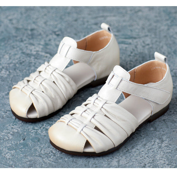 Women's Casual Closed Toe Velcro Flat Leather Sandals