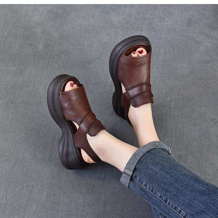 Comfortable Leather Chunky Sandals for Women - Lightweight Platform Summer Shoes