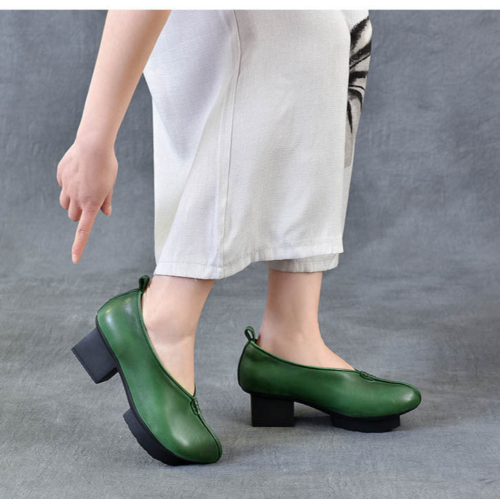 Women's Block Heel Leather High Heels – Slip-On Japanese Design