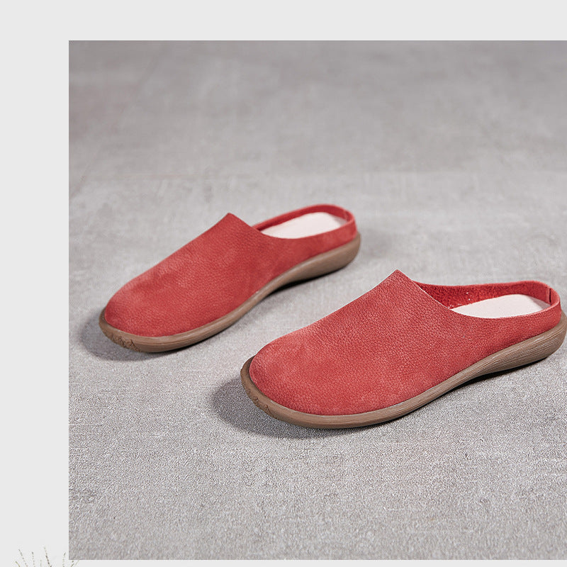 Women's Leather Minimalist Casual Comfort Flat Mule Shoes