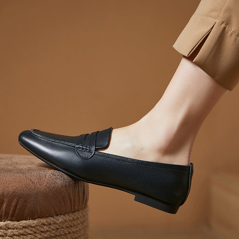 Women's Leather Square Toe Casual Comfortable Classic Loafers