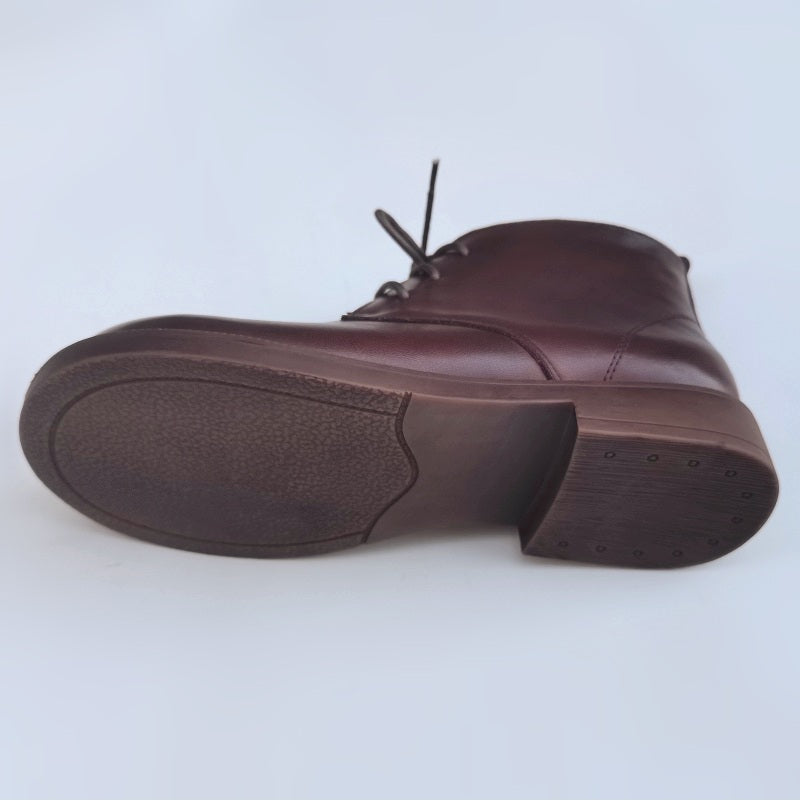 Women's Vintage Wide Toe Leather Boots – Handmade Wool Lined Short Boots