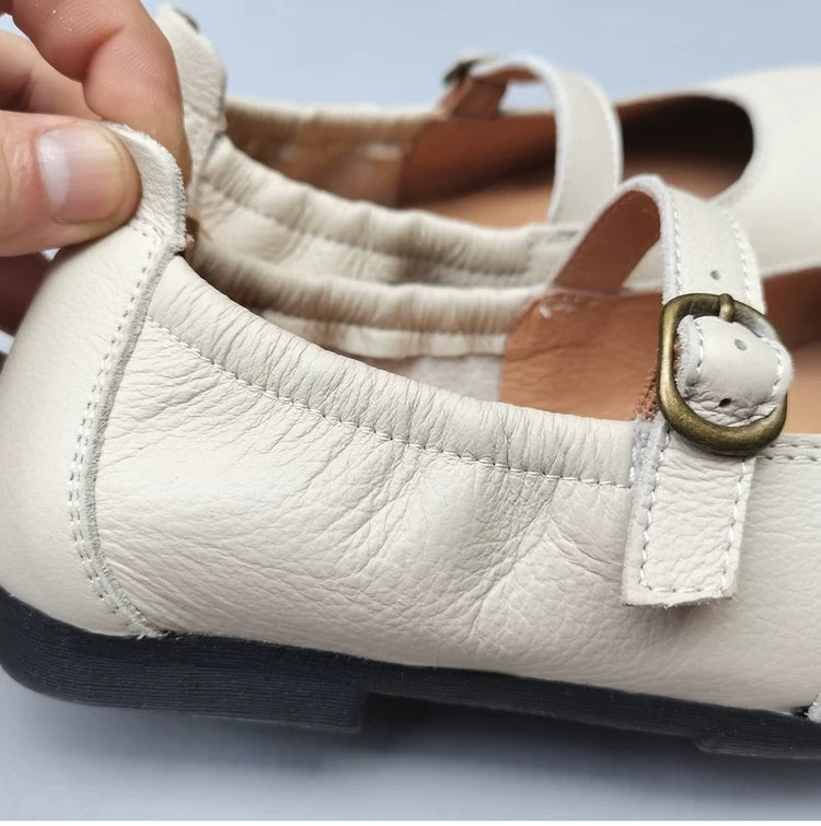 Women's Genuine Leather Wide Toe Mary Jane Shoes – Breathable Anti-Slip Flat Flats for Wide Feet & Bunions