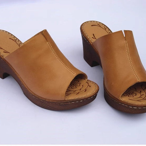 Women's Vintage Platform Block Heel Open Toe Mule Sandals