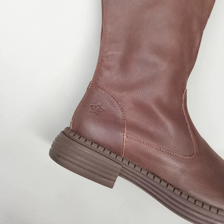 Women's Wide Toe Box Genuine Leather Knee High Boots British Style Riding Boots