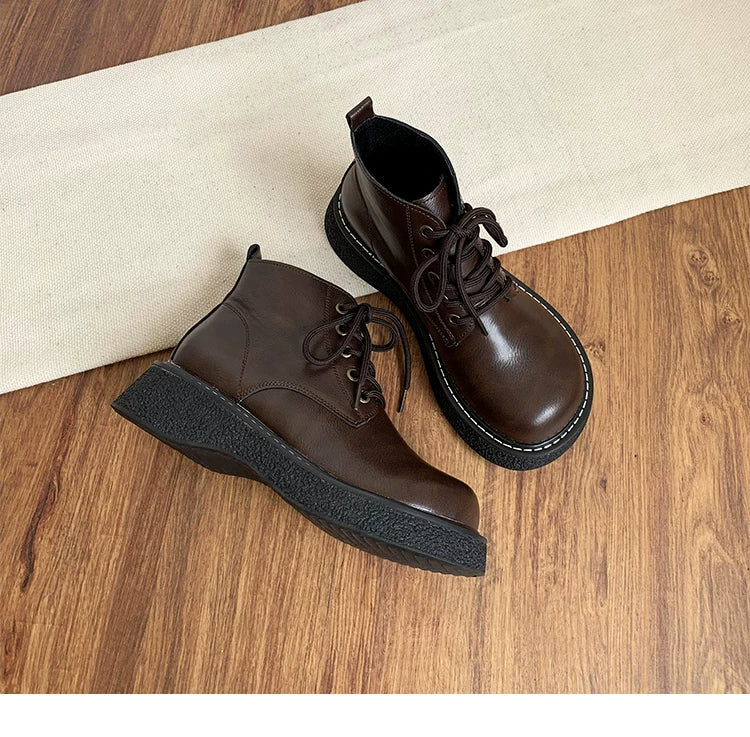 Women's Ankle Boots Lace Up Platform Work Booties Low Heel