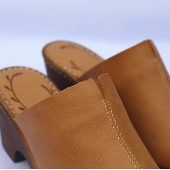 Women's Vintage Platform Block Heel Open Toe Mule Sandals
