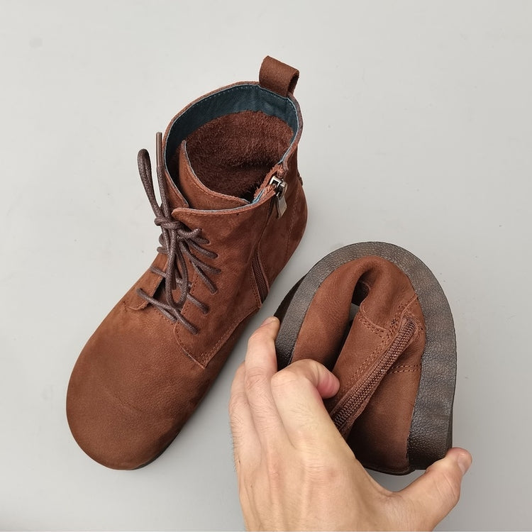 Women's Handmade Vintage Leather Lace-Up Flat Boots – Soft Sole, Breathable & Comfortable