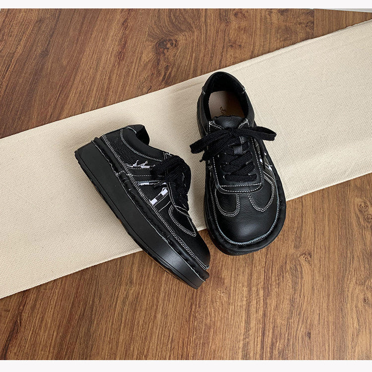 Women's Leather Chunky Platform Lace-Up Casual Shoes – Ugly-Cute Style