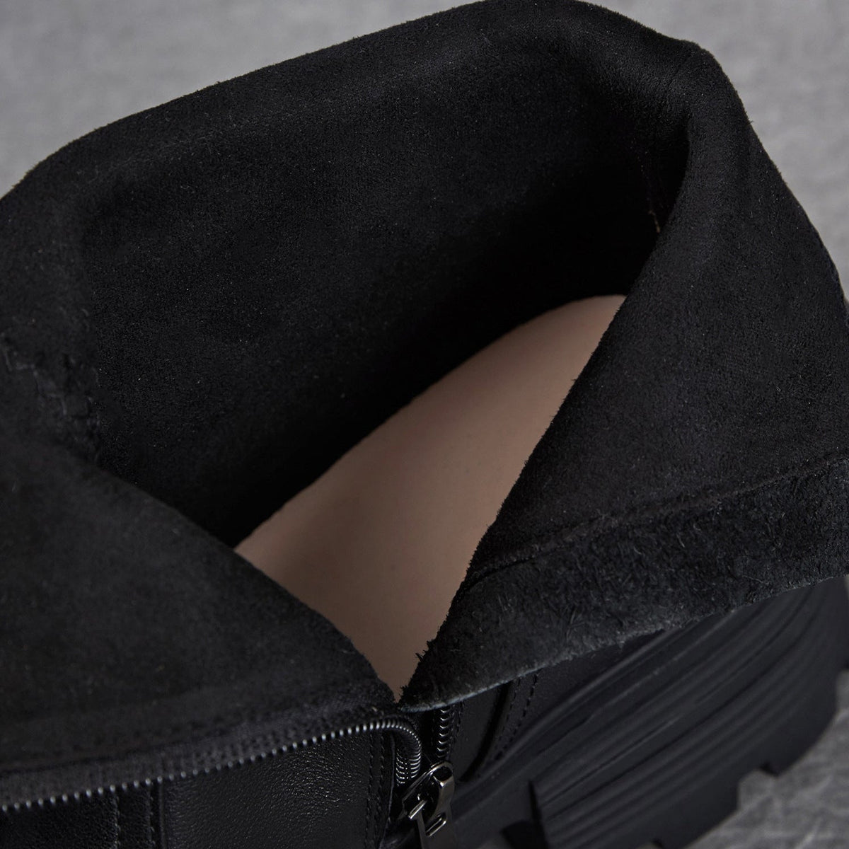 Women's Top-Grain Leather Ankle Boots Chunky Platform Block Heel Side Zipper Booties