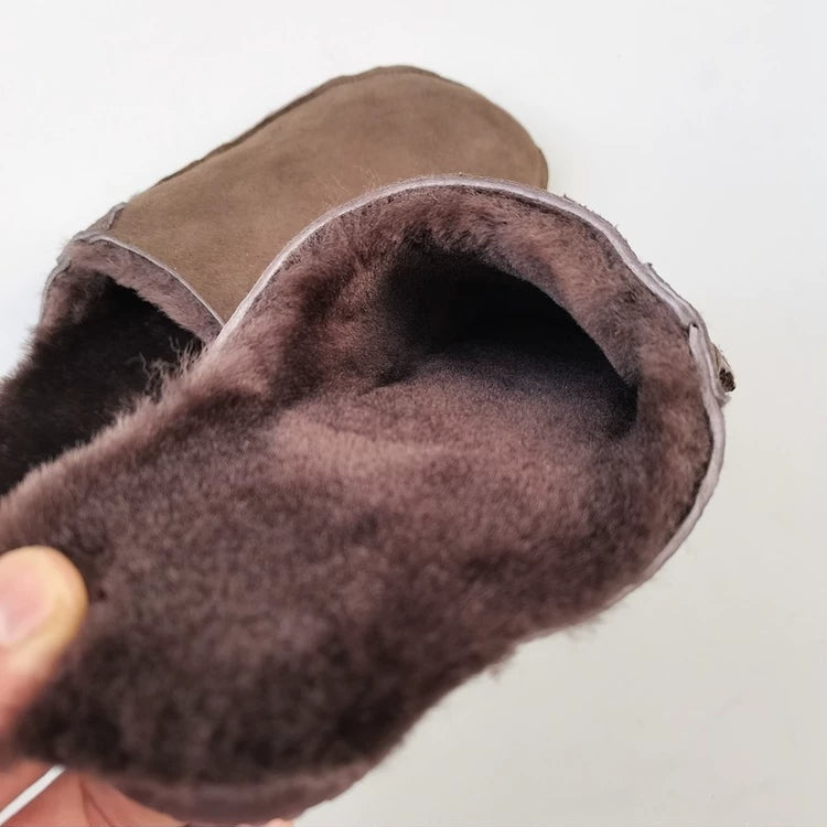 Women's Genuine Shearling Mules Winter Warm Fur Lined Slip On Slippers Clogs