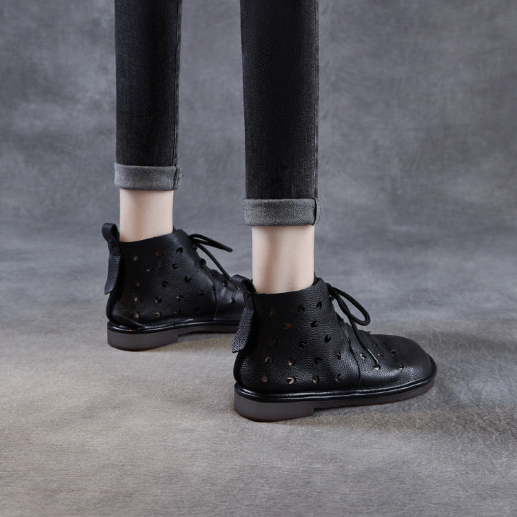 Women's Soft Leather Hollow Out Summer Boots – Breathable & Comfortable