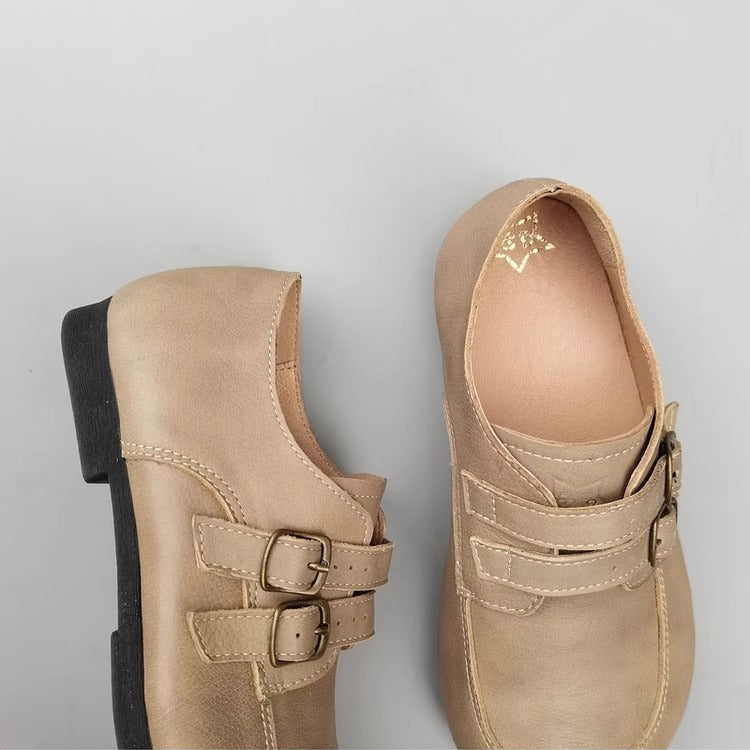 Women's Retro Square Toe Casual Buck Flat Loafers for Wide Feet