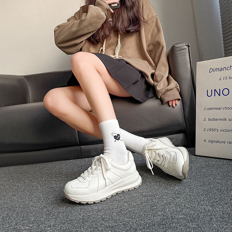 Women’s Leather Platform Sneakers – Lace-Up Casual Style