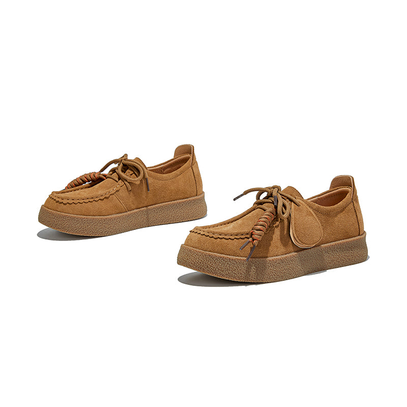 Women’s Retro Suede Lace-Up Platform Flats – Casual Everyday Shoes