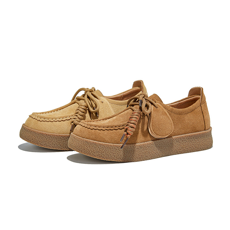 Women’s Retro Suede Lace-Up Platform Flats – Casual Everyday Shoes