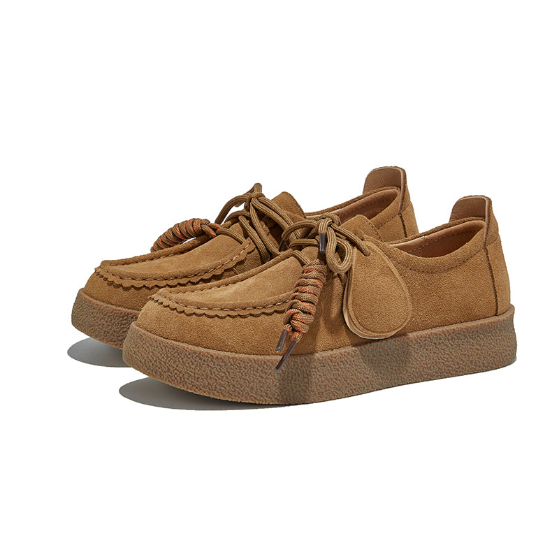 Women’s Retro Suede Lace-Up Platform Flats – Casual Everyday Shoes