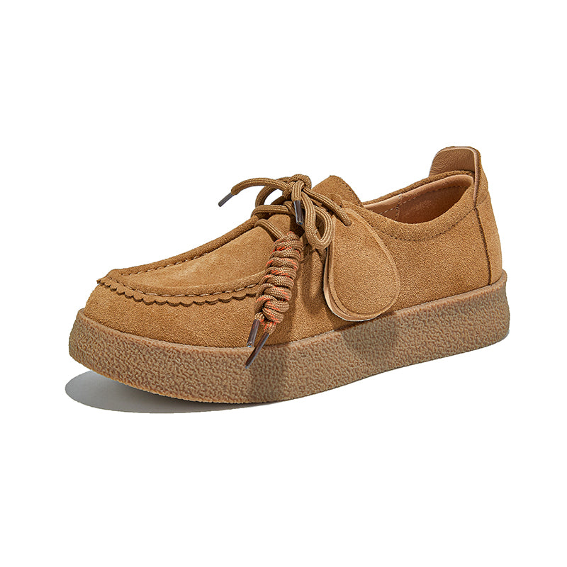 Women’s Retro Suede Lace-Up Platform Flats – Casual Everyday Shoes