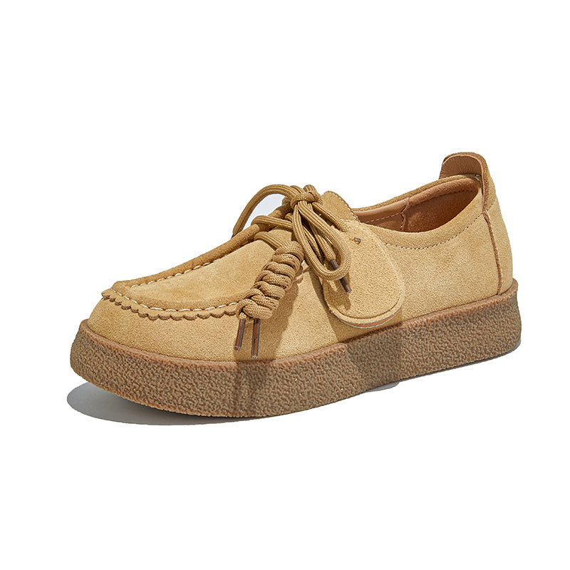 Women’s Retro Suede Lace-Up Platform Flats – Casual Everyday Shoes