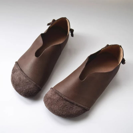 Women's Leather Flat Slip-on High-Vamp Daily Flat