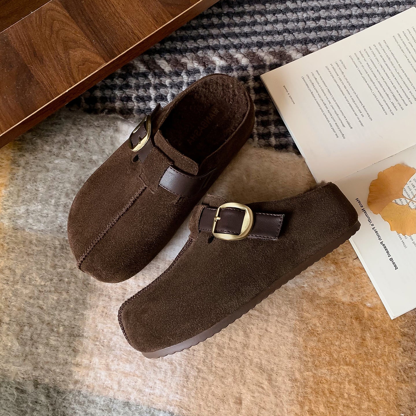 Warm Fur Lined Winter Mules for Women – Platform Slip-On with Buckle