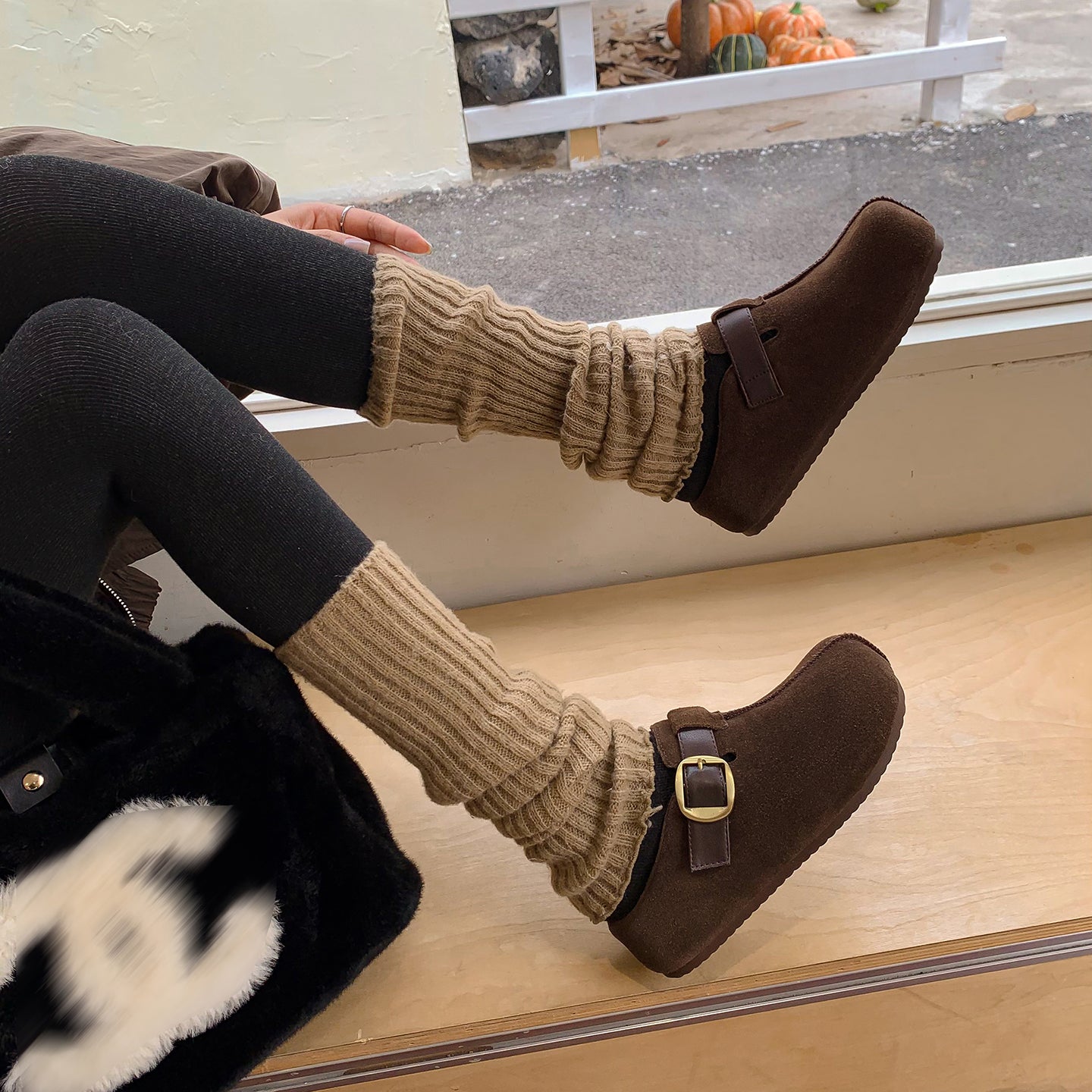 Warm Fur Lined Winter Mules for Women – Platform Slip-On with Buckle