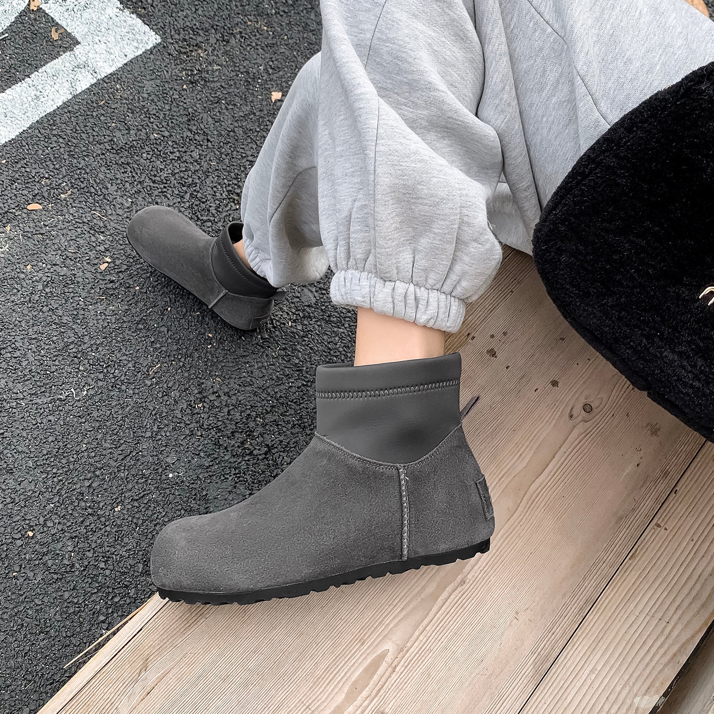 Women’s Cow Suede Ankle Boots – Casual Flat Comfortable Style