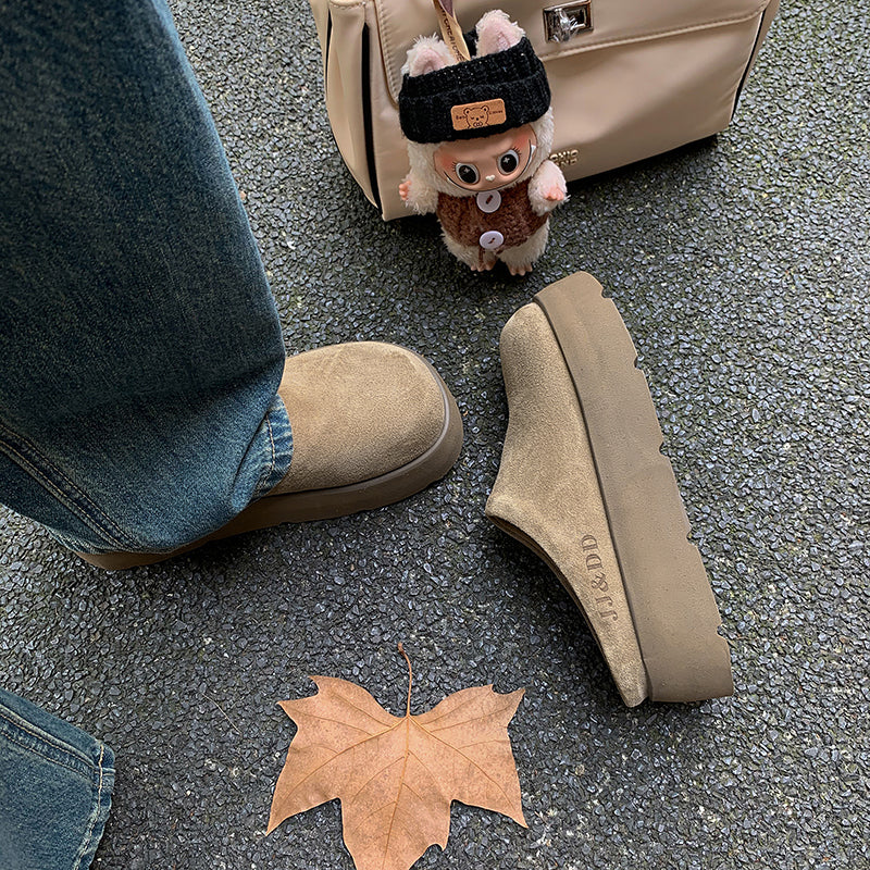 Round Toe Flat Mules – Women’s Cow Suede Comfortable Shoes